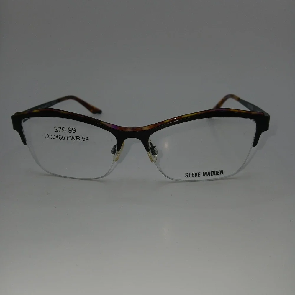 Steve Madden Womens Eyeglasses Frame Dramatic Black Half Rim 54-16-135 mm